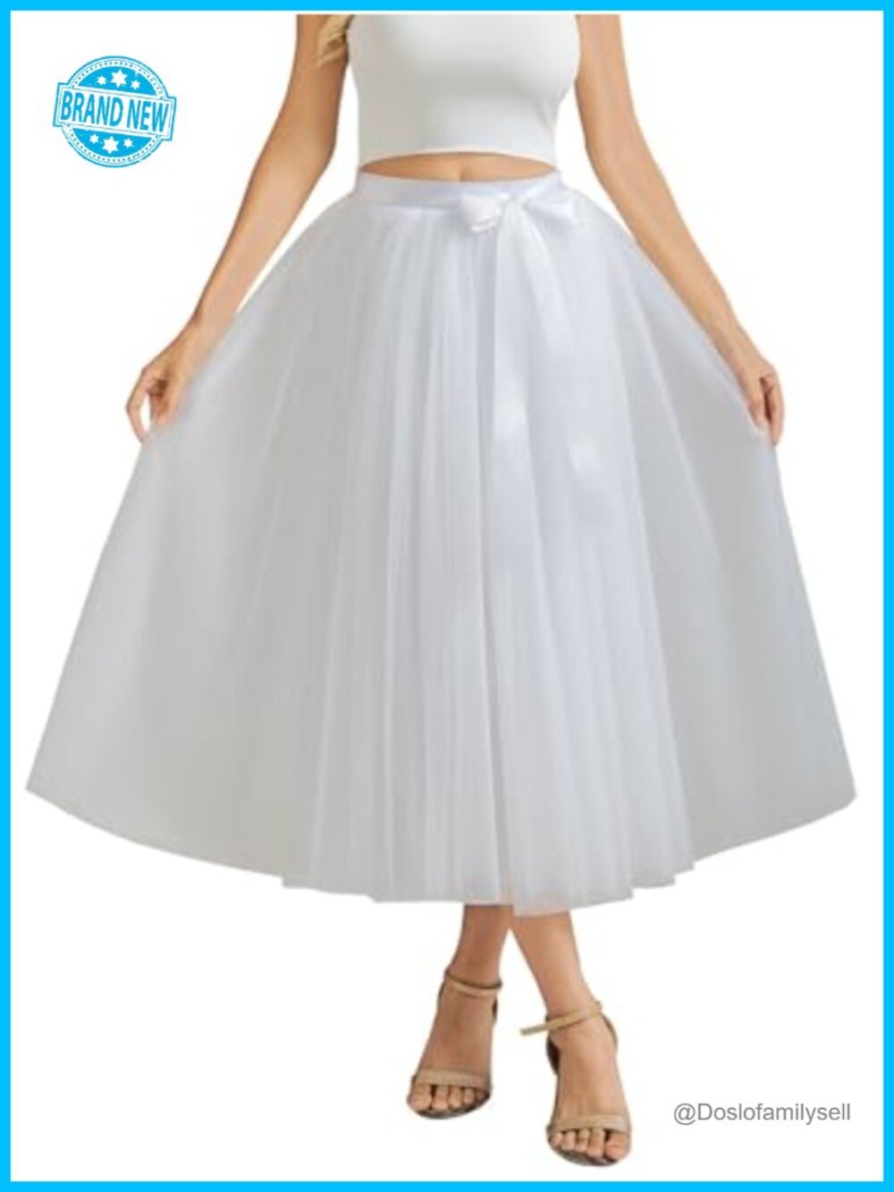 A-Line Tea Length Tulle Skirt High Waisted Removable Belt Party Prom
